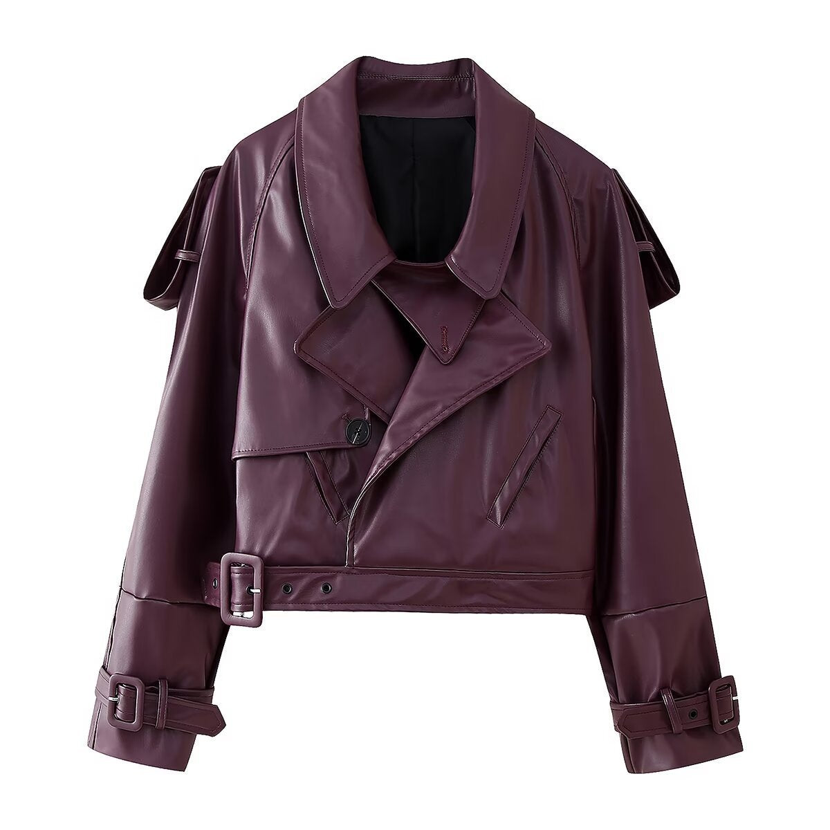 Kurze Kunstleder-Bikerjacke für Damen mit markanten Schnallen von berg-feldt
