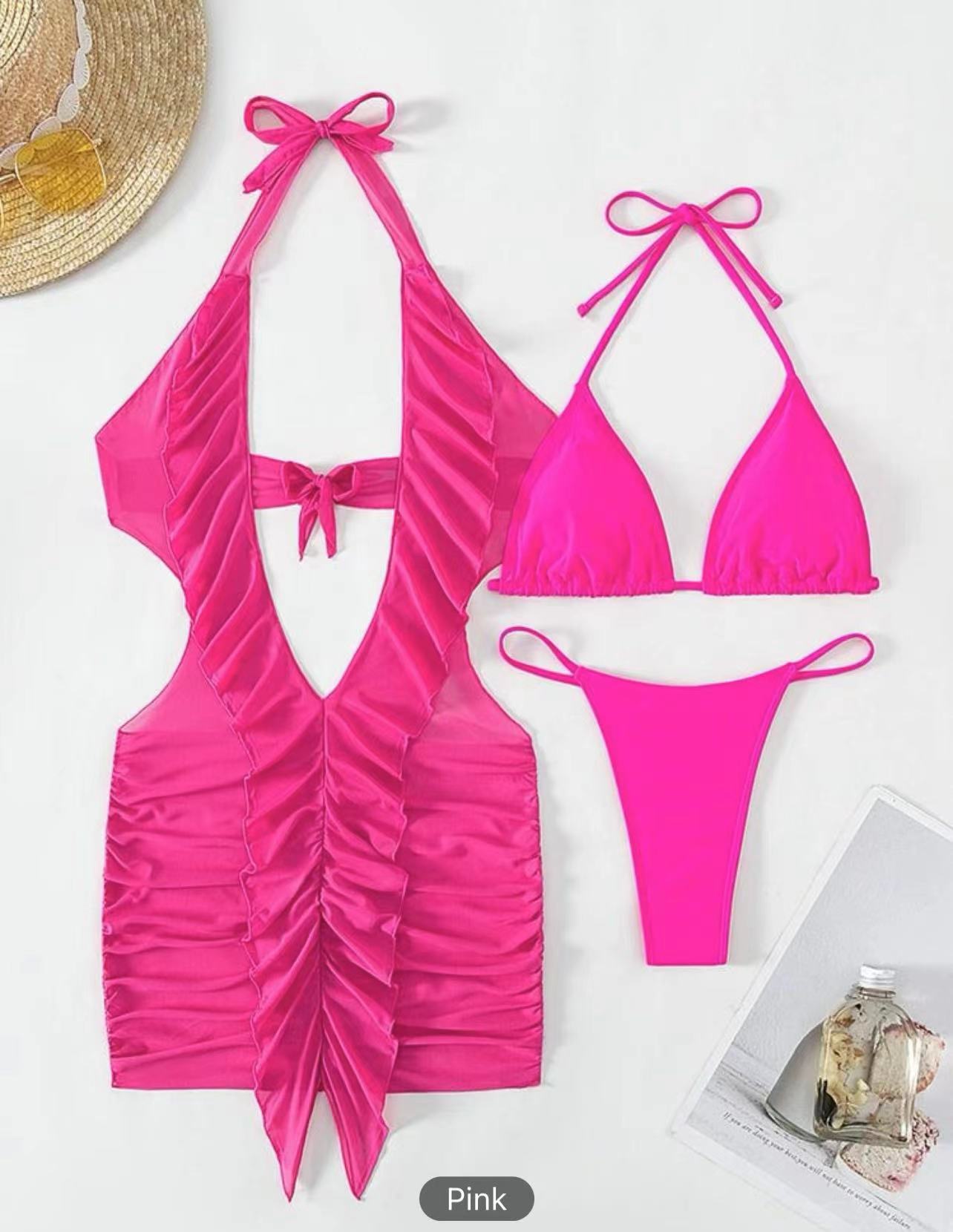 Berg-Feldt Damen Halterneck Badeanzug und Bikini Rüschenset