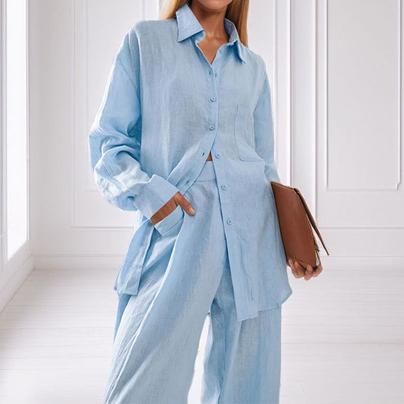 Ensemble chemise et pantalon décontracté en lin pour femmes Berg-Feldt