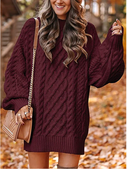Women's chunky knit sweater with voluminous sleeves and decorative cable pattern Berg-Feldt