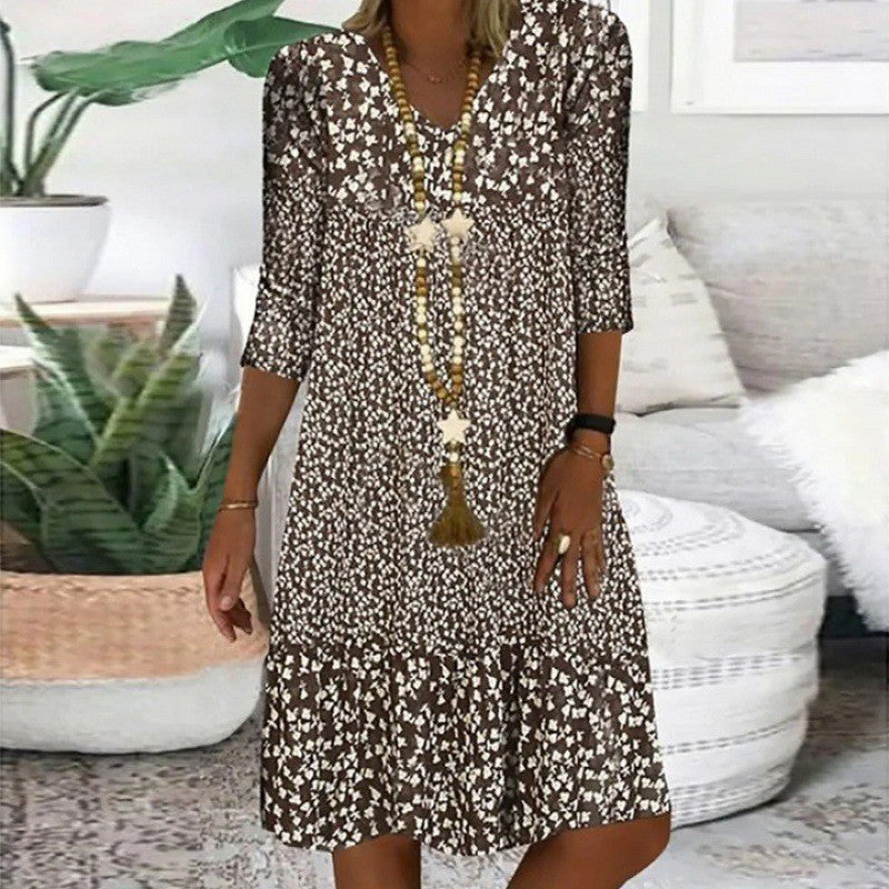 Robe midi élégante Fudus à manches 3/4 et encolure en V