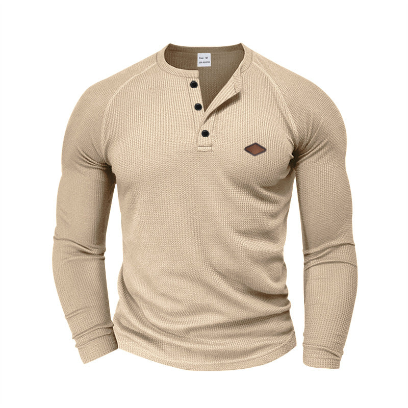 T-shirt Henley à manches longues pour homme, avec tissu texturé et patte de boutonnage tendance Berg-Feldt