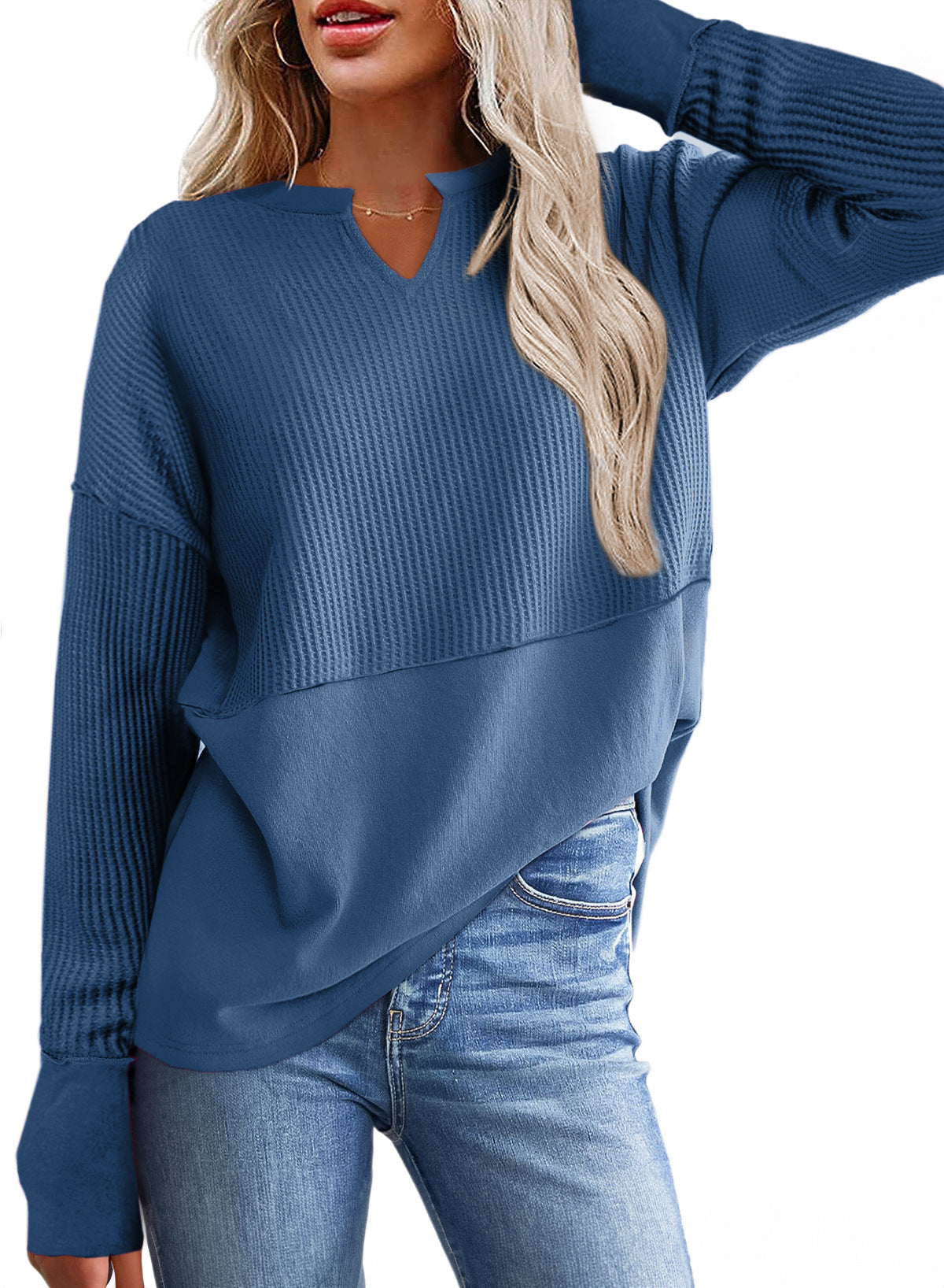 Pull tricoté décontracté pour femme avec col en V et texture Berg-Feldt