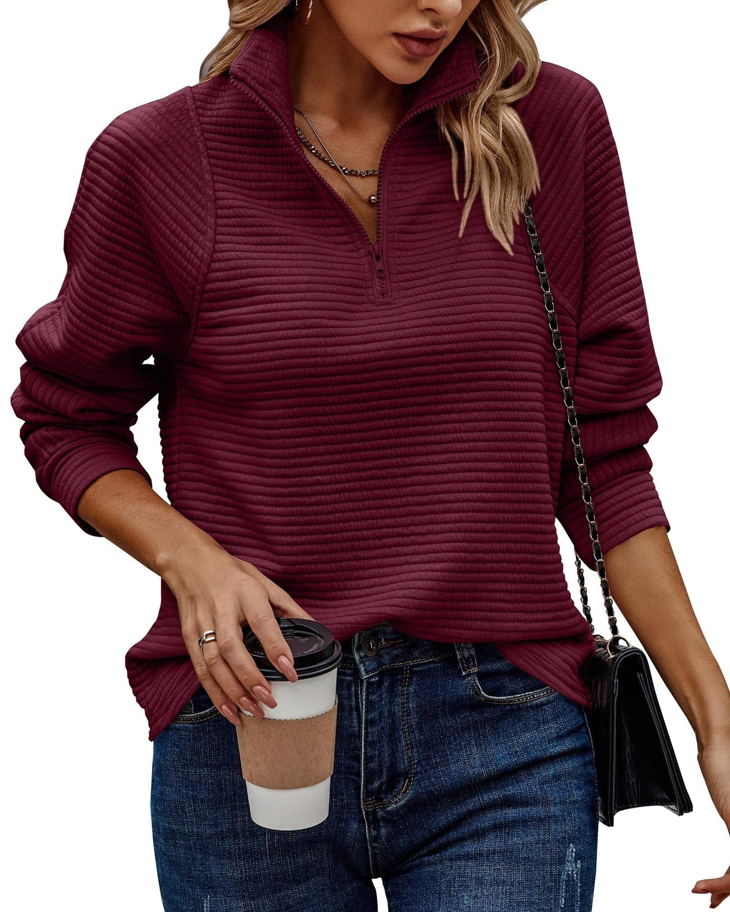 Damen Pull molletonné gaufré à col montant zippé Berg-Feldt