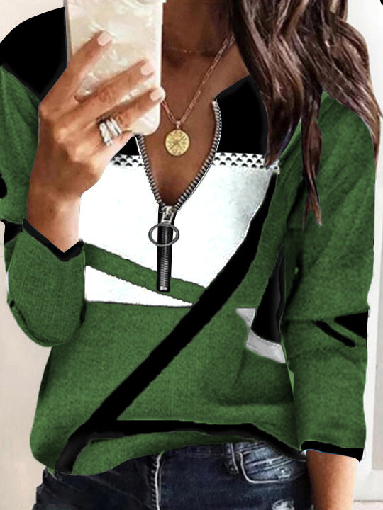 Sweat-shirt zippé à manches longues imprimé et tendance de Fudus