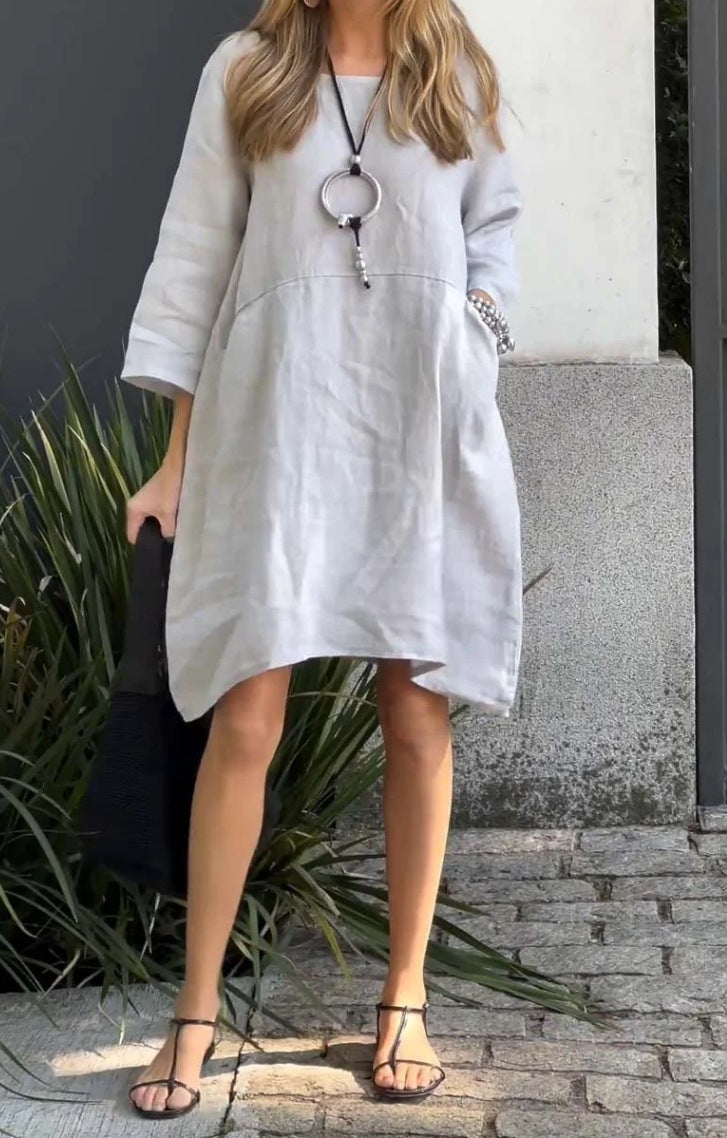 Robe décontractée en lin pour femme avec poches pratiques et ourlet asymétrique Berg-Feldt