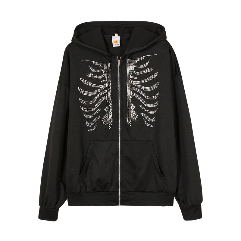 Damen-sweat à capuche avec motif squelette unique et strass étincelants Berg-Feldt