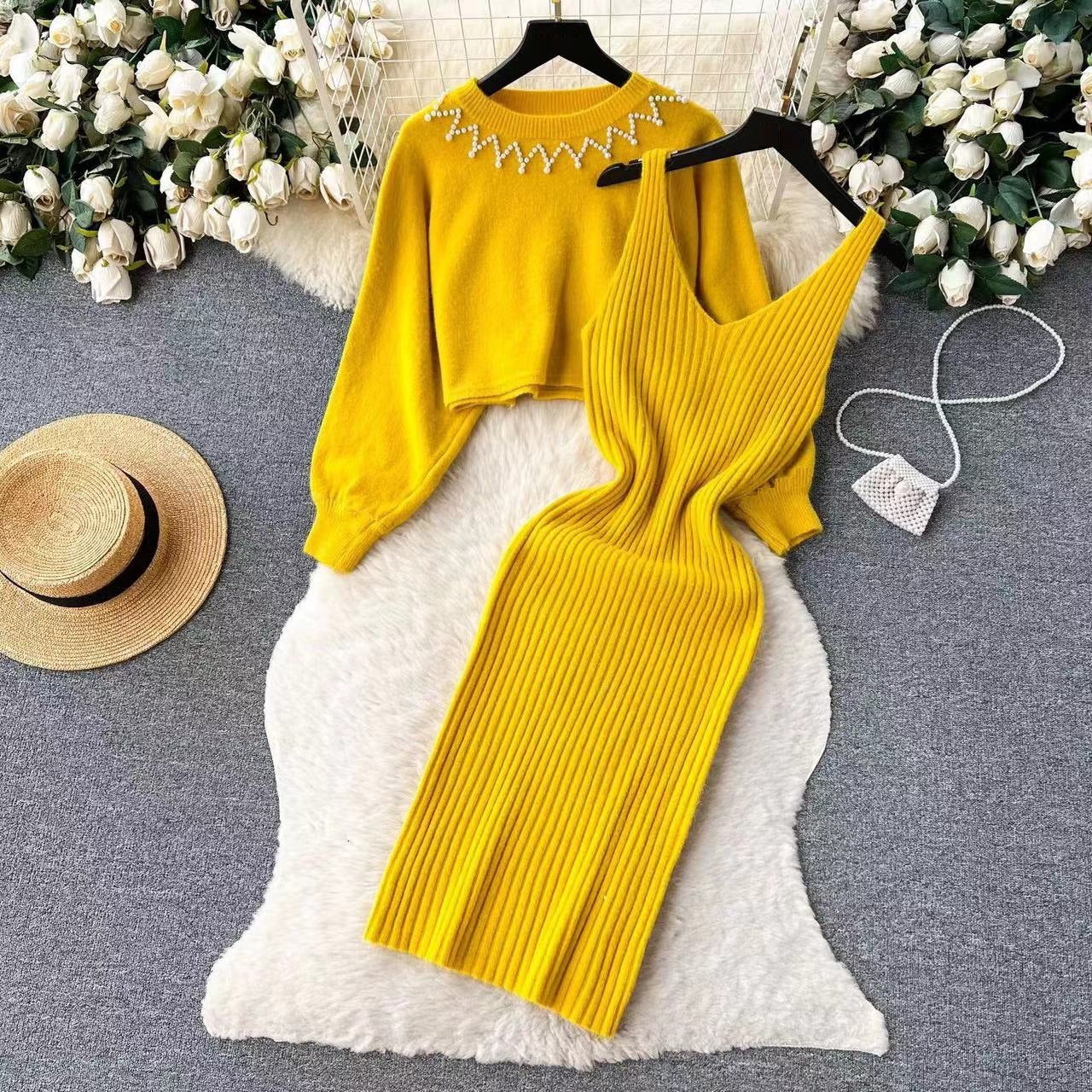 Damen élégante robe tricotée avec structure côtelée raffinée et pull court stylé Berg-Feldt