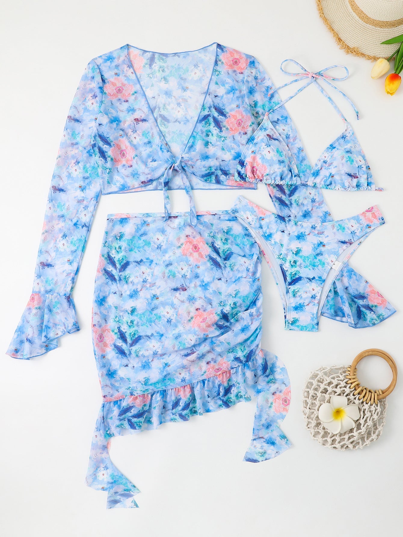 Ensemble fleuri pour femme : Crop top et jupe portefeuille à volants par berg-feldt