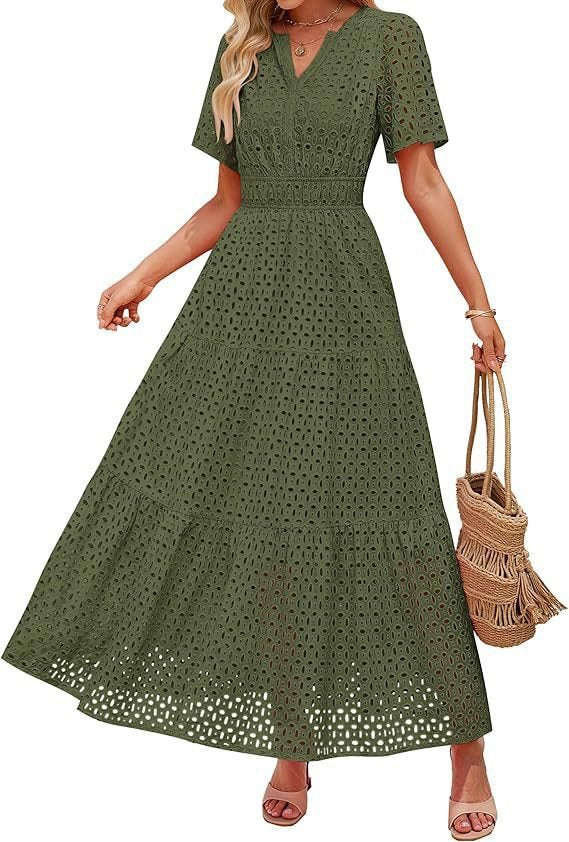 Leichtes Maxikleid für Damen mit Lochmuster und V-Ausschnitt von berg-feldt