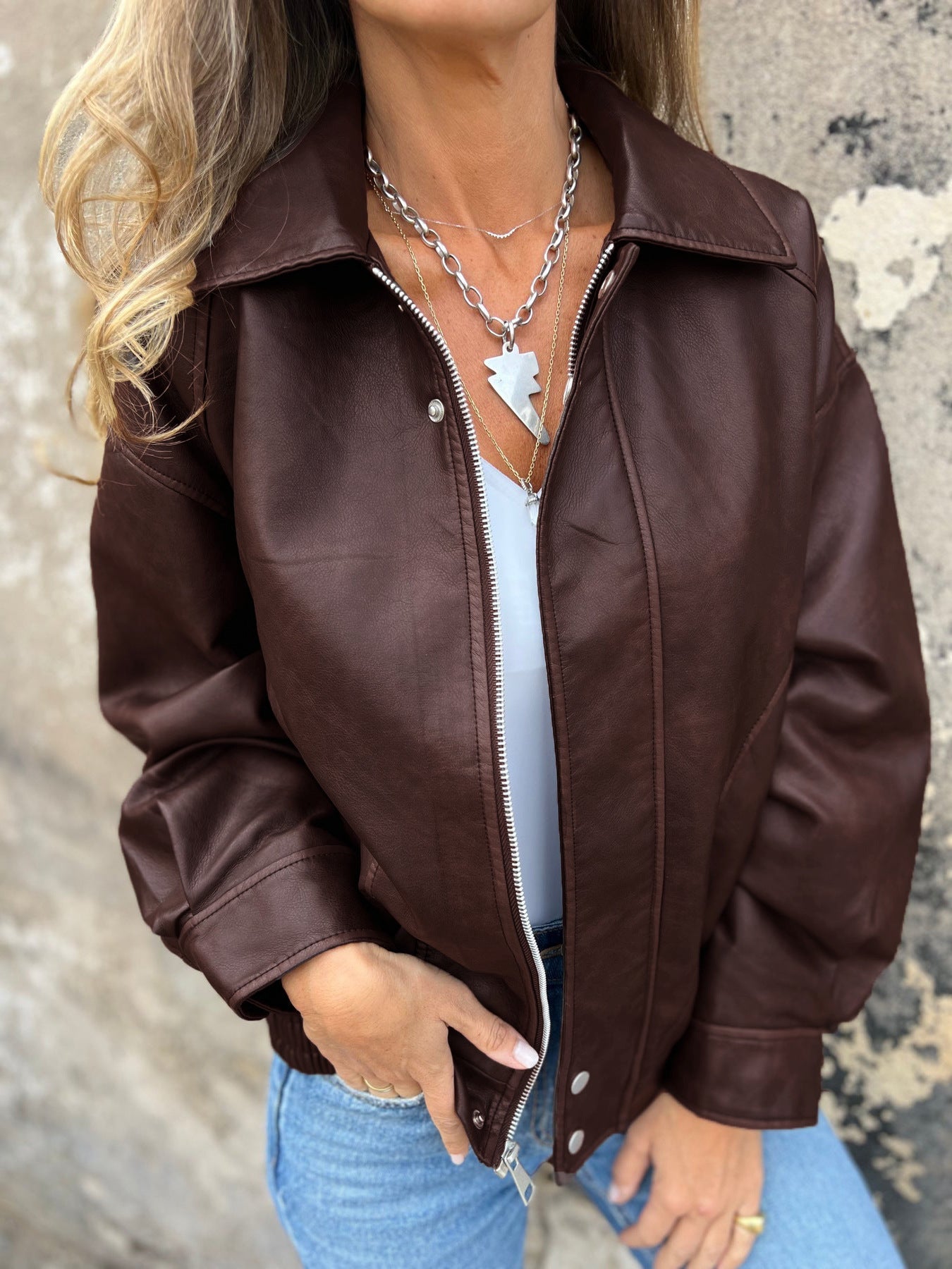 Berg-Feldt | Lockere Pu-Motorrad Bomberjacke