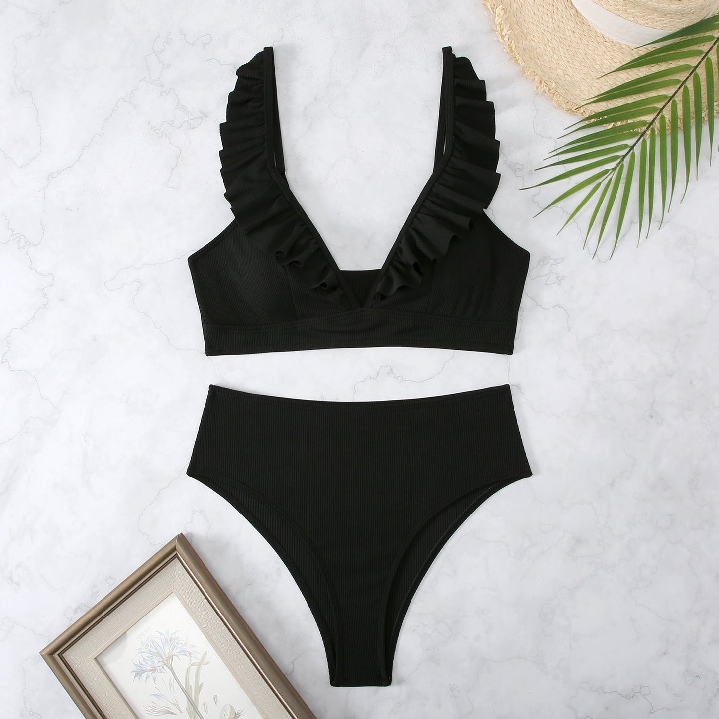 Maillot de bain deux pièces taille haute à volants pour femme, par berg-feldt