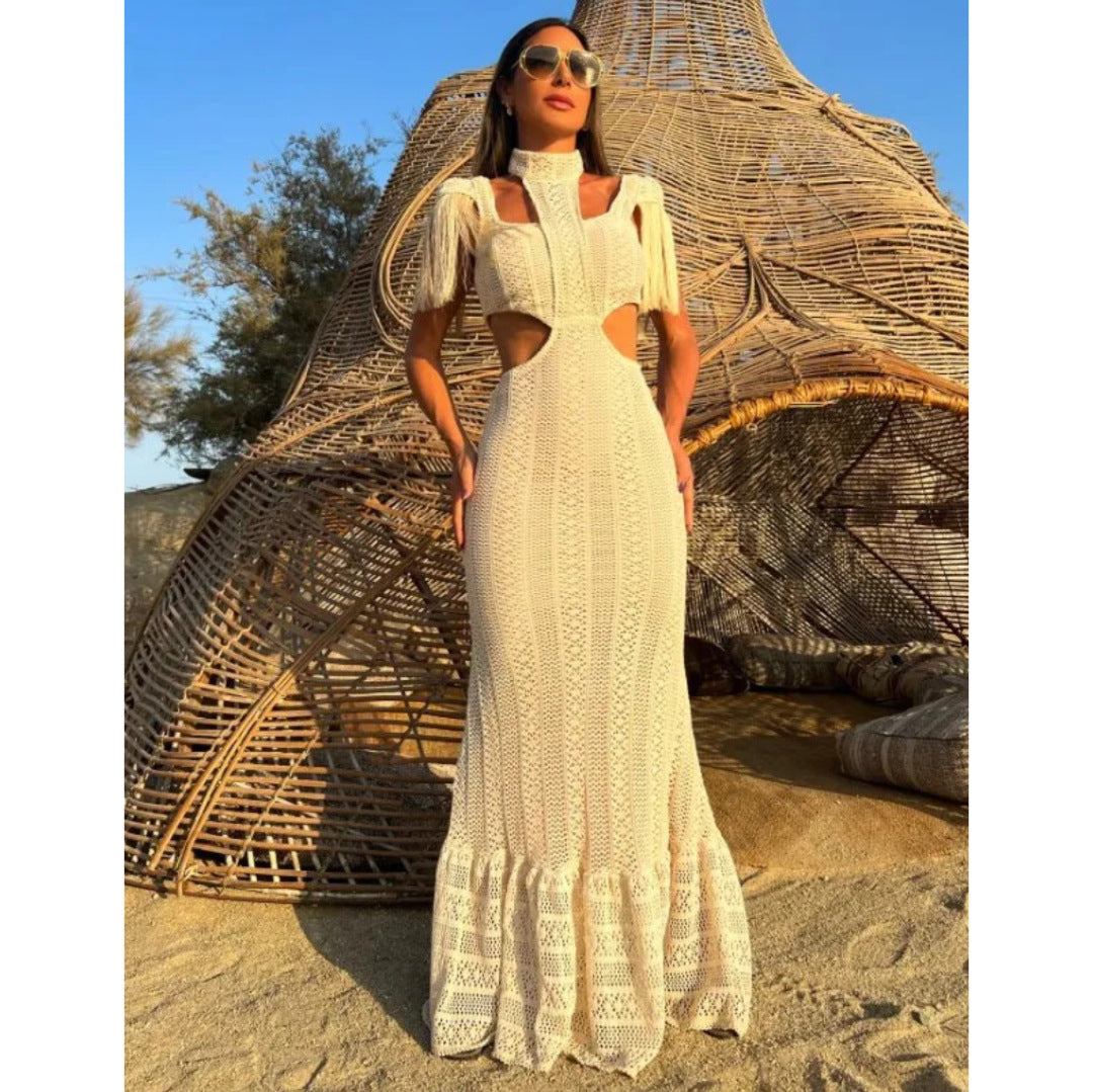 Robe longue Berg-Feldt pour femme avec découpes et franges