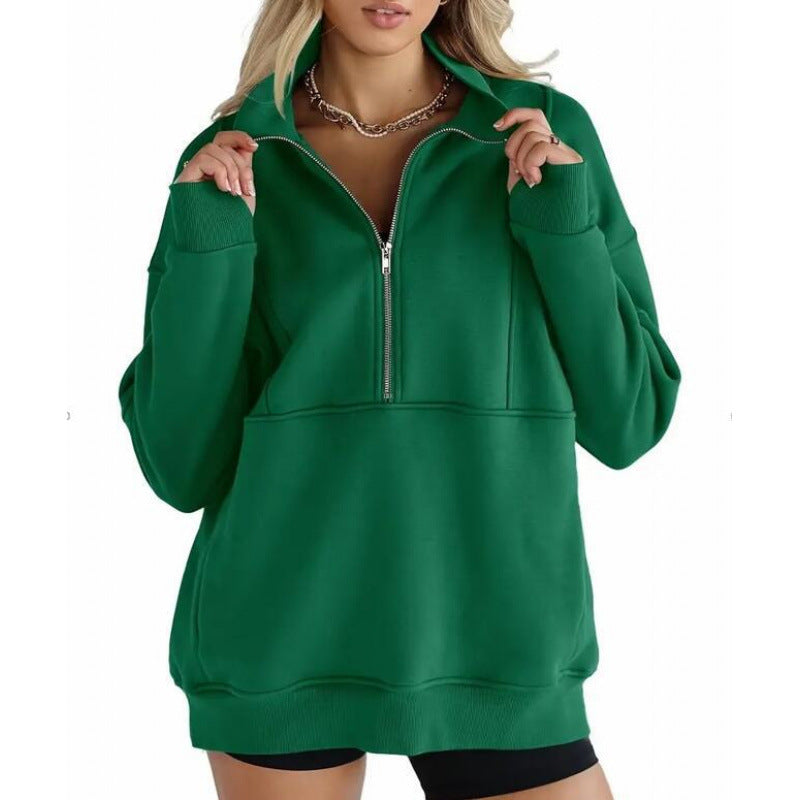 Damen Sweatshirt mit halbem Reißverschluss und oversized Schnitt Berg-Feldt