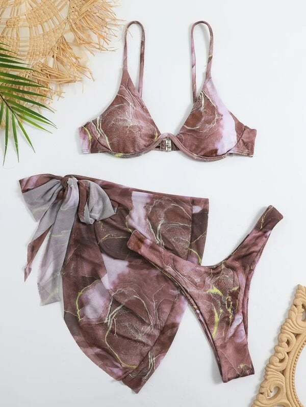 Maillot de bain deux pièces pour femme Berg-Feldt à motif floral avec paréo assorti