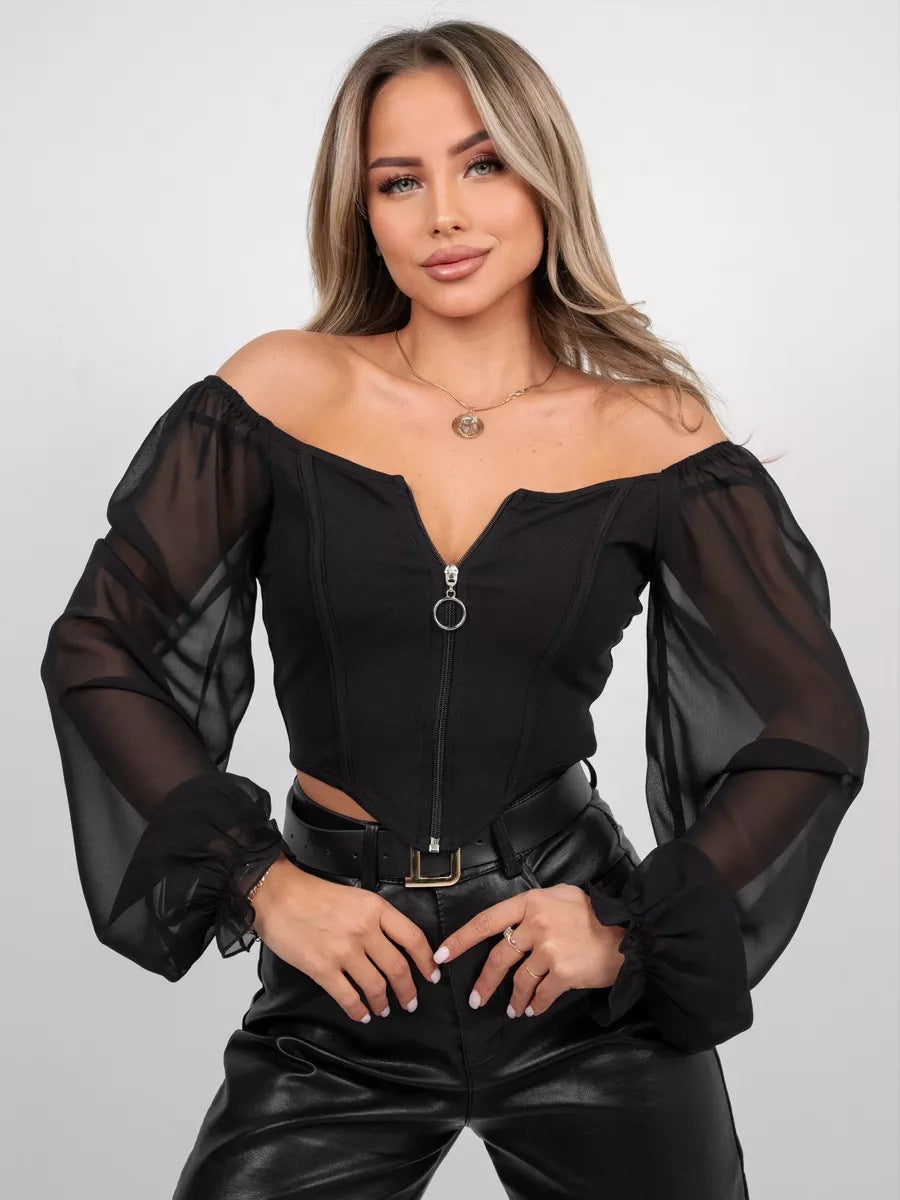 Chemisier Berg-Feldt pour femme avec manches bouffantes, encolure carrée et tissu façon mousseline