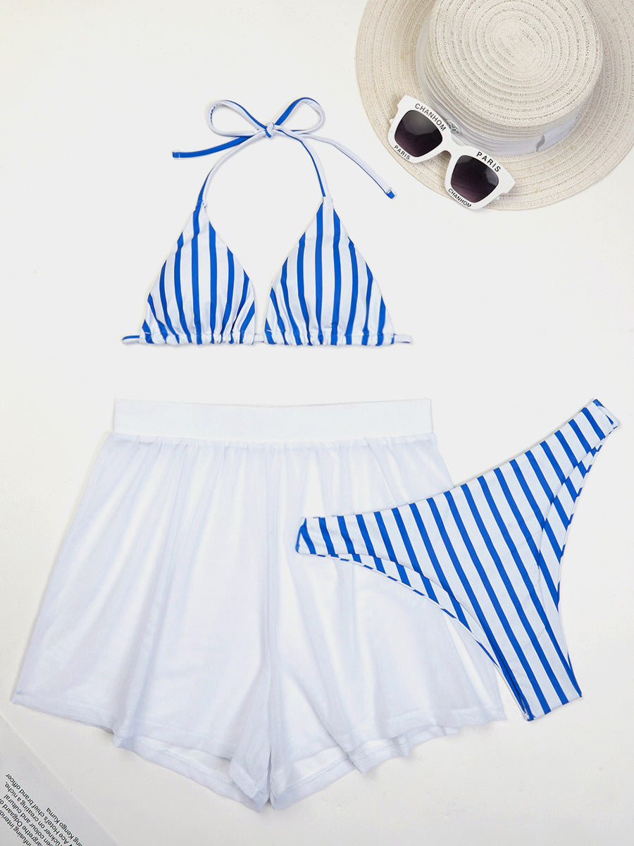 Ensemble bikini pour femme : haut triangle rayé et pantalon de plage fluide de berg-feldt
