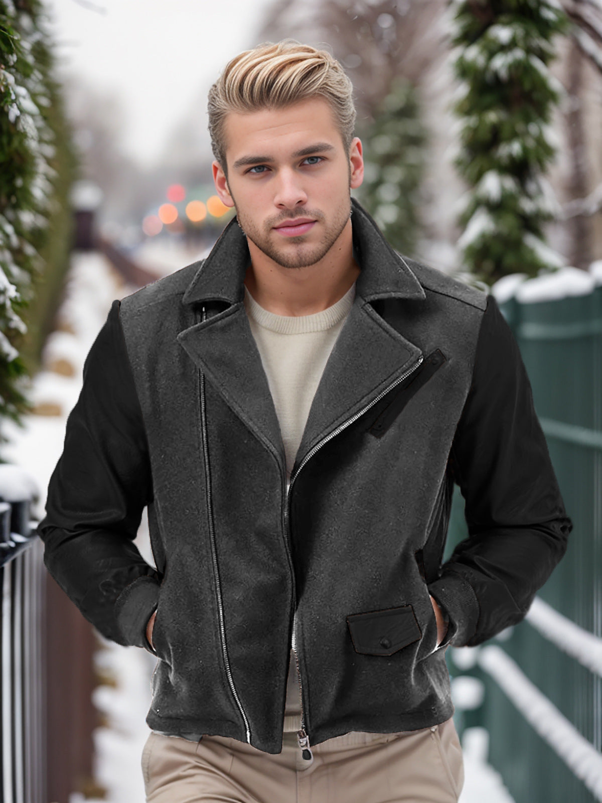 Herren modische Übergangsjacke mit kontrastierenden Ärmeln und praktischen Taschen Berg-Feldt