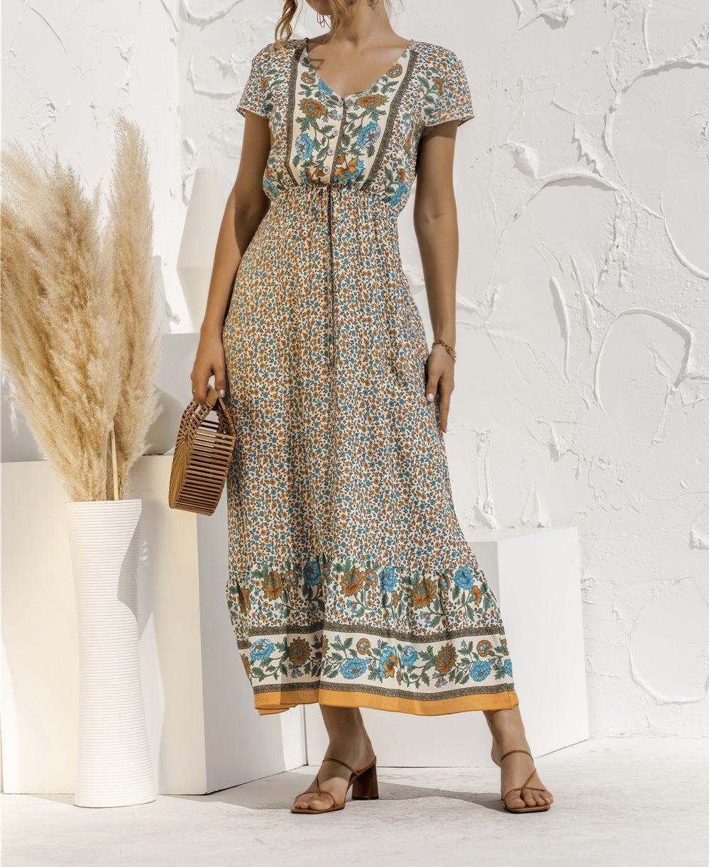 Elegantes Maxikleid für Damen mit Blumenmuster und Taillengürtel von berg-feldt