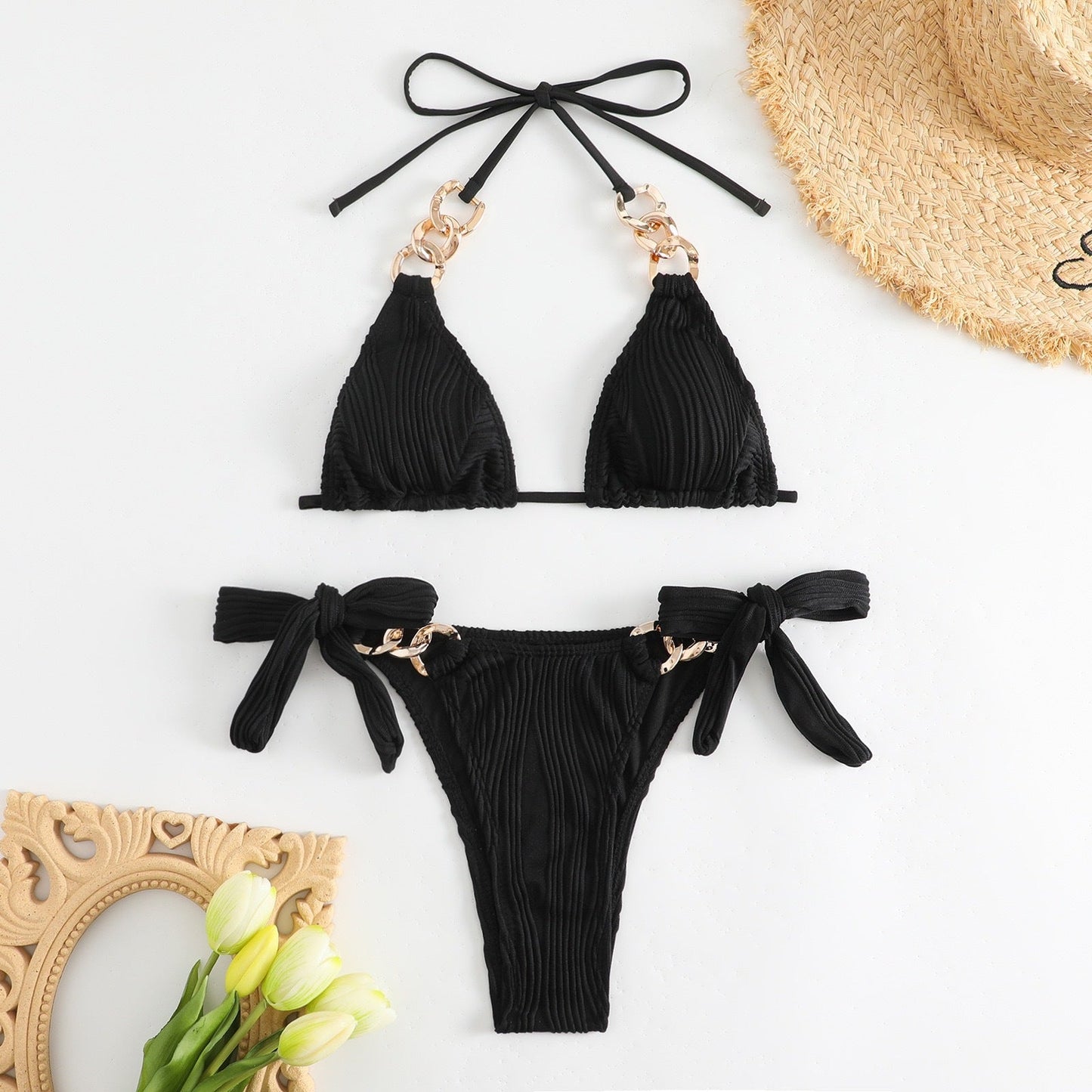 Ensemble de bikini triangle, côtelé et à lanières ajustables de berg-feldt