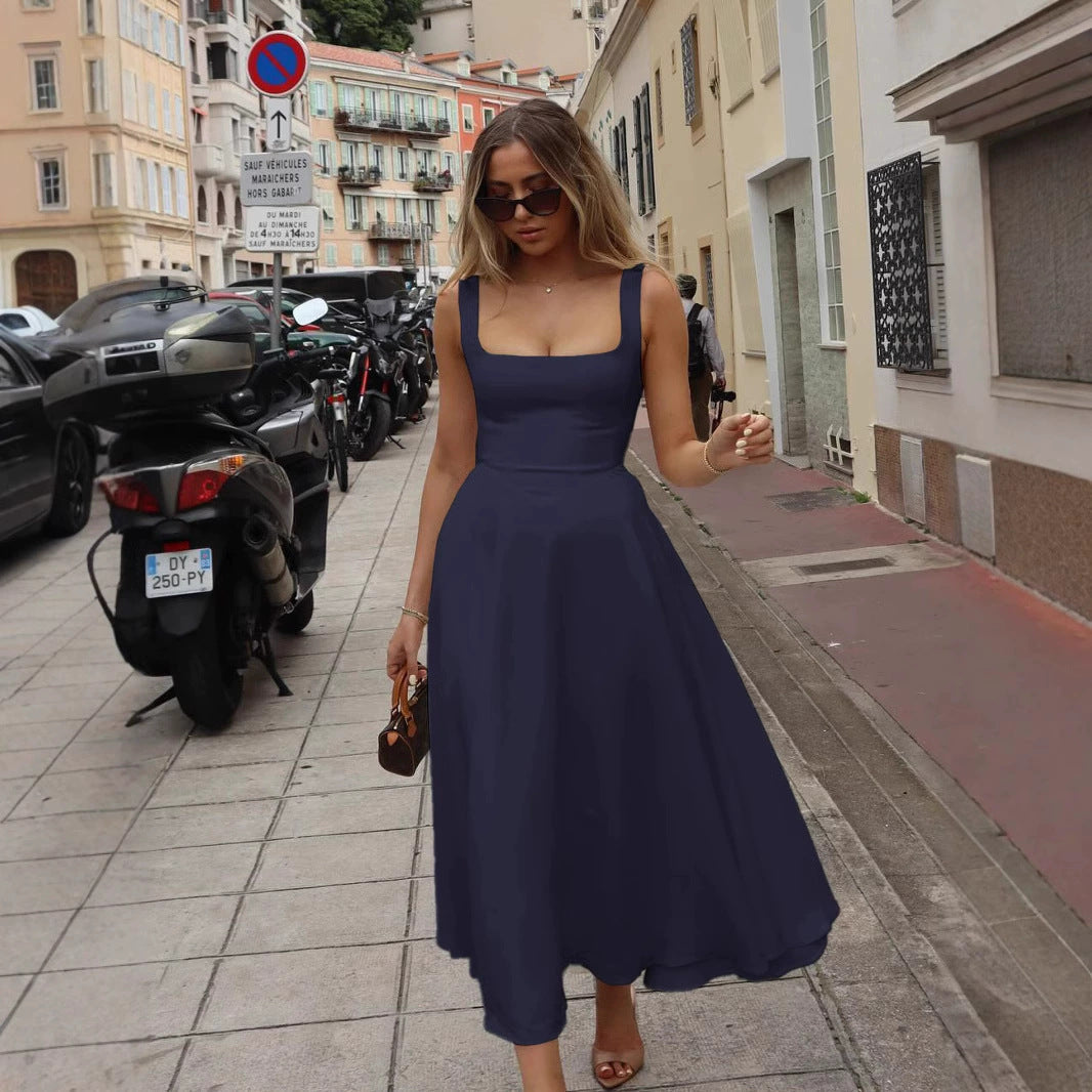 Damen robe longue élégante à la coupe trapèze de rêve et au col carré chic Berg-Feldt