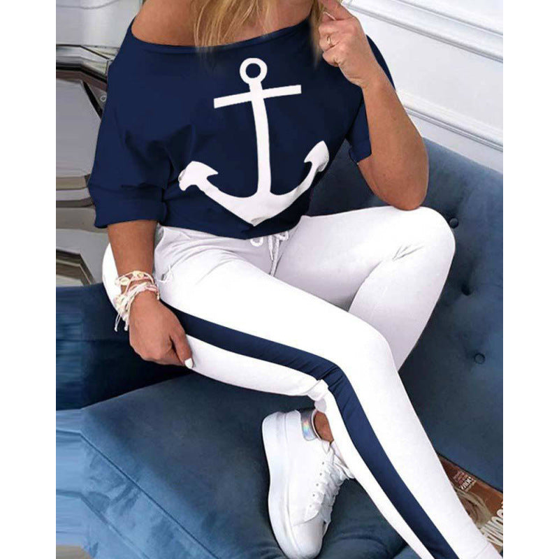 Ensemble t-shirt et pantalon de jogging décontracté avec motif nautique pour femme Berg-Feldt