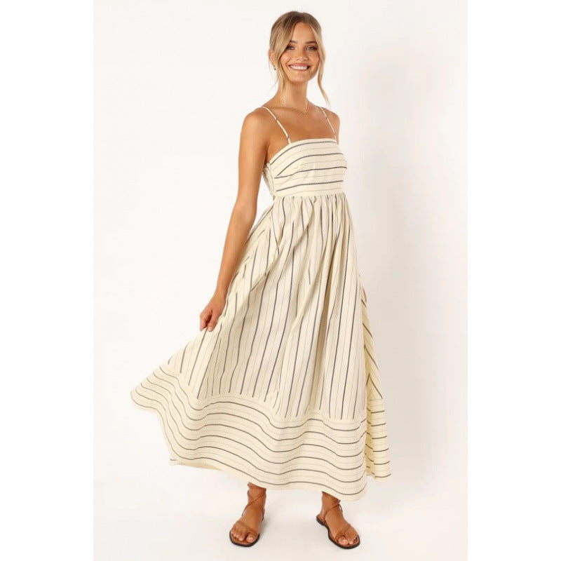 Robe longue femme à fines rayures et taille élastique Berg-Feldt