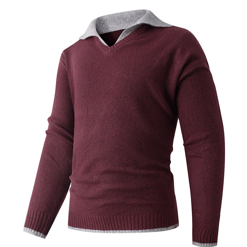 Herren V-Ausschnitt Pullover mit Hemdkragen und feiner Struktur Berg-Feldt