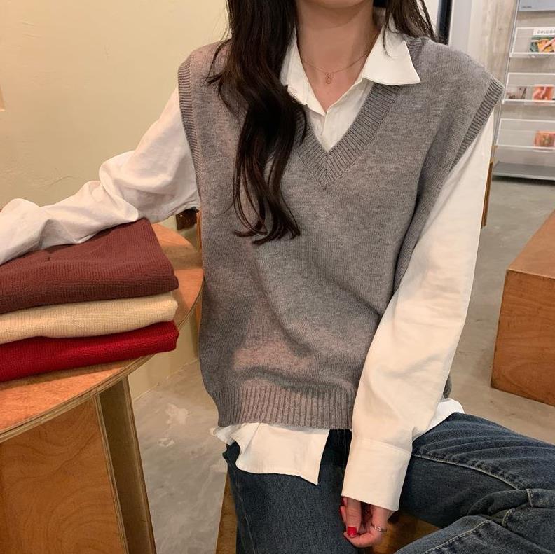 Damen-Strickweste sans manches col en V, détails côtelés Berg-Feldt