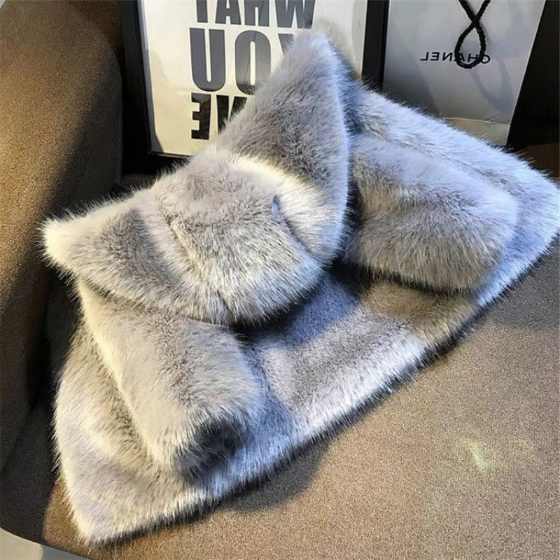 Damen Elegante Kunstfelljacke mit voluminösem Kragen und Schalkragen Berg-Feldt