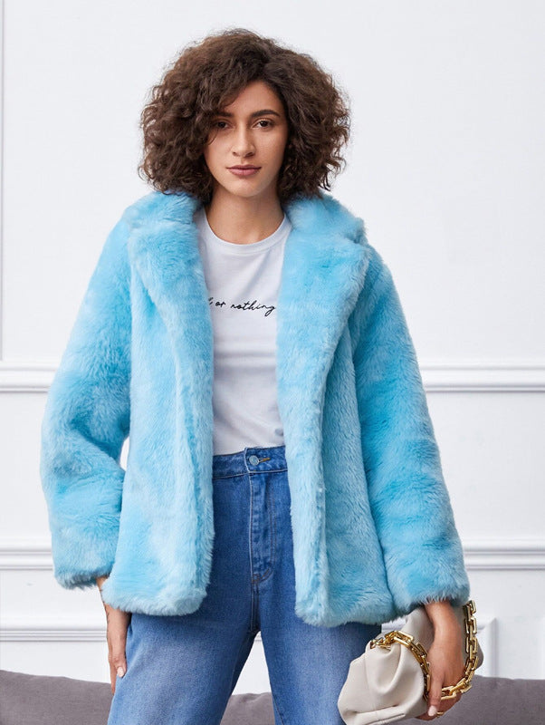 Damen Fluffige Kunstpelzjacke mit großzügigem Kragen und bequemen Ärmeln Berg-Feldt