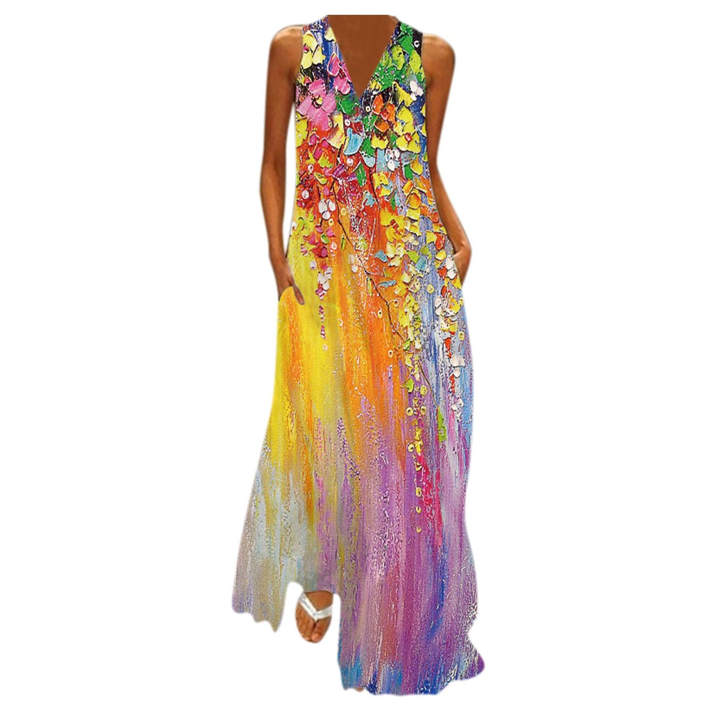Langes Damenkleid mit Blumenmuster und tiefem V-Ausschnitt von berg-feldt