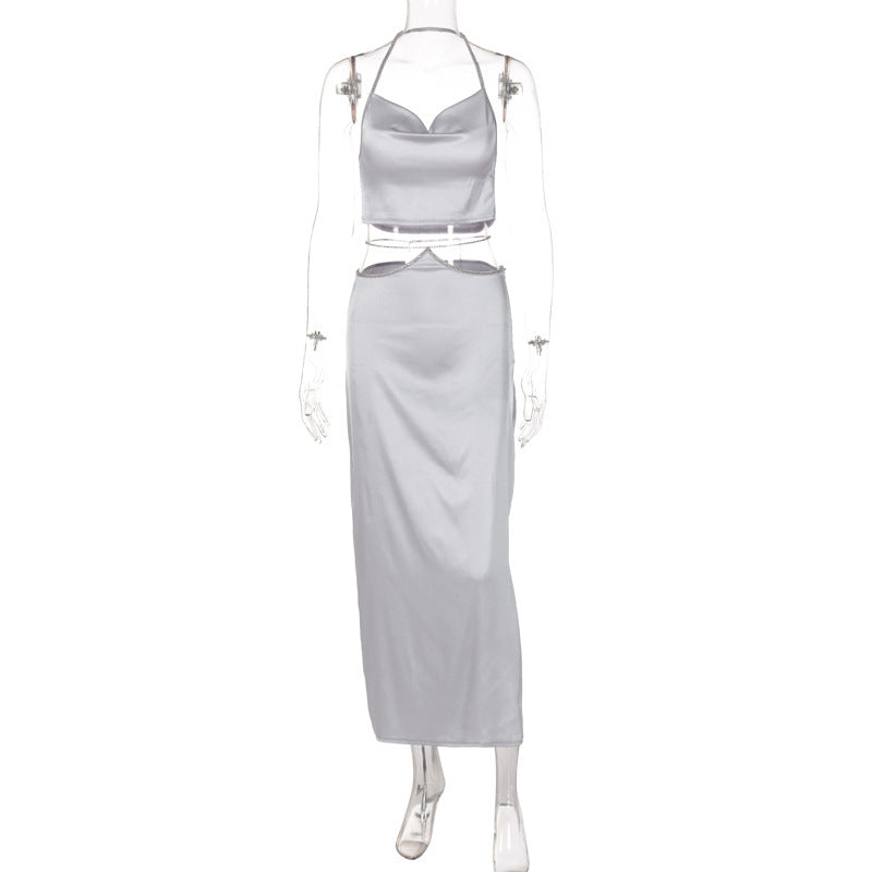 Ensemble deux pièces en satin pour femme : crop top et jupe longue par berg-feldt