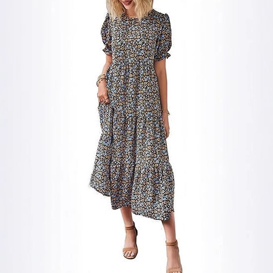 Robe mi-longue fleurie à manches larges pour femme de berg-feldt