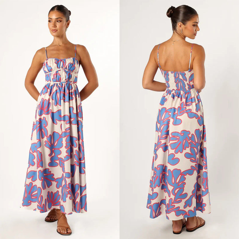 Robe longue pour femme avec détails smockés et bretelles réglables, par berg-feldt