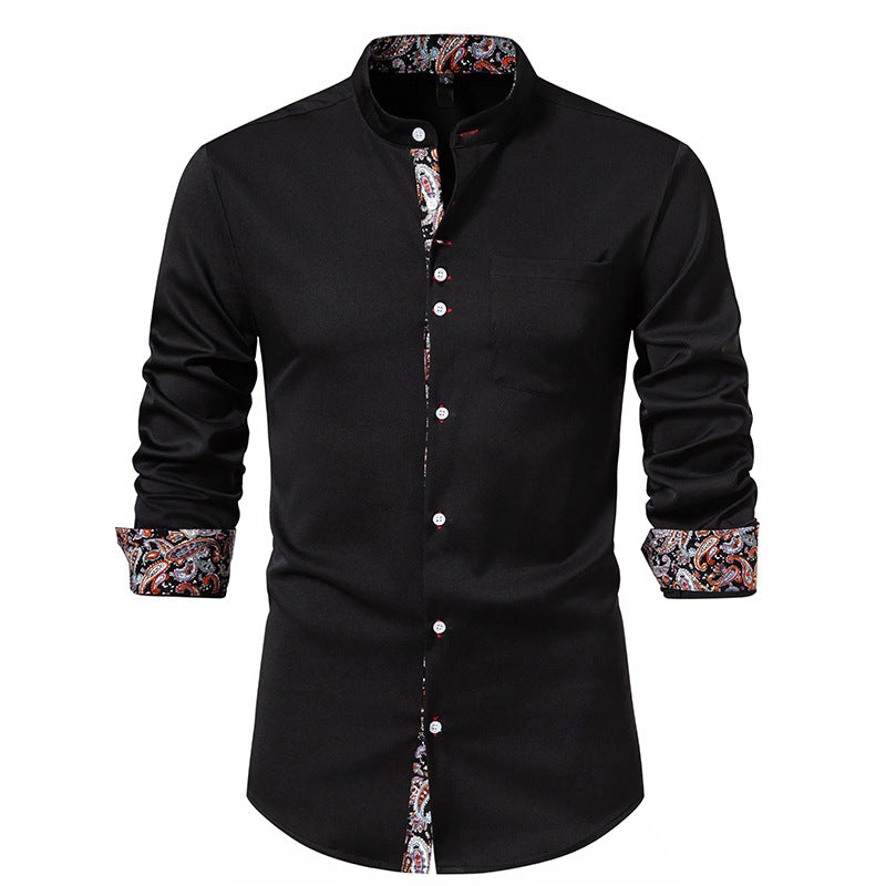 Chemise pour homme à manches longues avec col montant moderne et motif cachemire Berg-Feldt