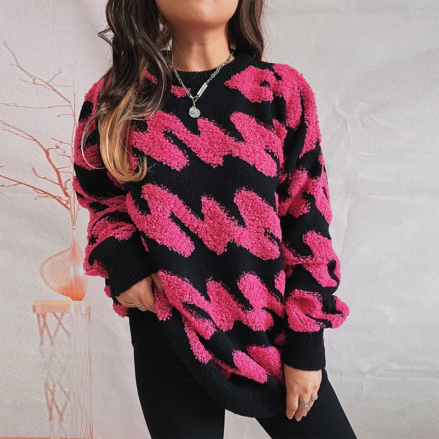 Damen-Sweatshirt mit grober Struktur und Kontrastmuster Berg-Feldt