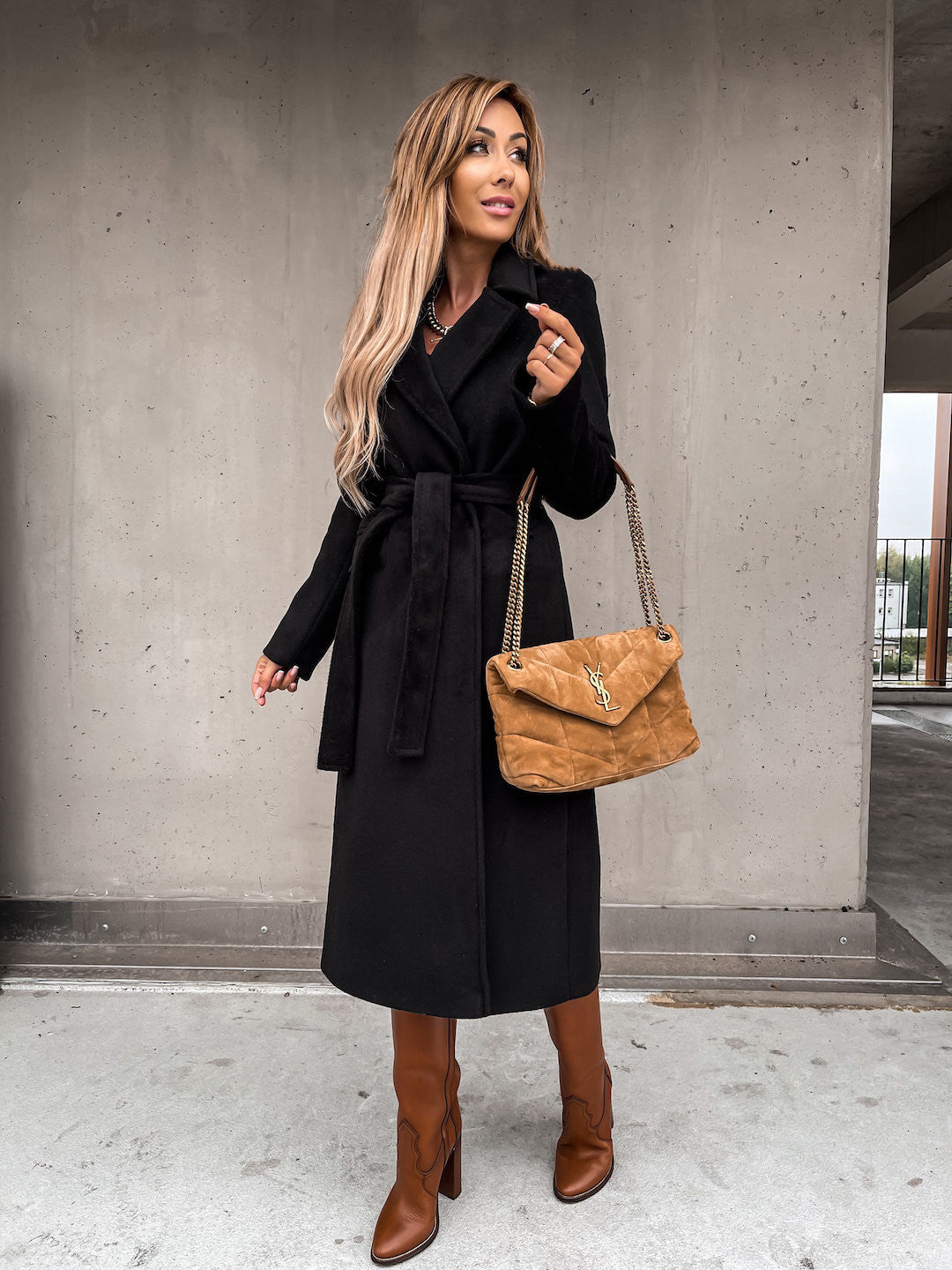 Manteau en laine à manches longues et ceinture élégant pour femme Berg-Feldt