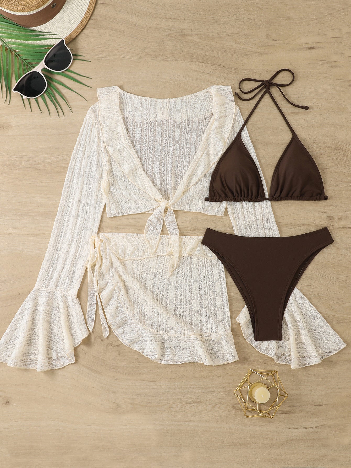 Haut de maillot de bain style bikini Berg-Feldt pour femme avec de la dentelle et jambes hautes
