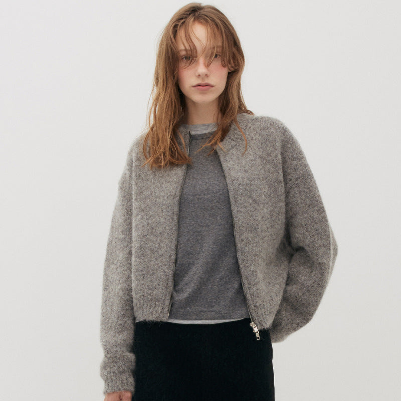 Luxuriöse, gefütterte Damen-Wollmix-Kurzjacke mit nahtlosem Design und elegantem Reißverschluss von berg-feldt