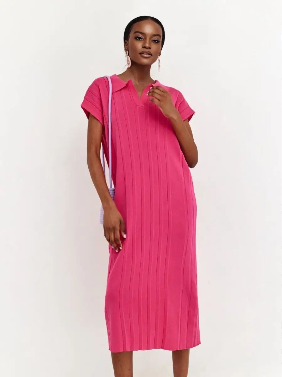 Elegantes Damen-Midi-Kleid mit Gürtel und modischem Kragen von berg-feldt