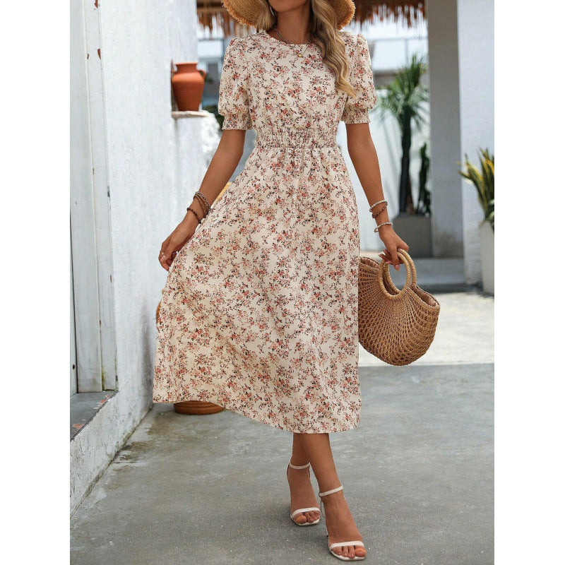 Robe longue fleurie smockée à la taille berg-feldt pour femme