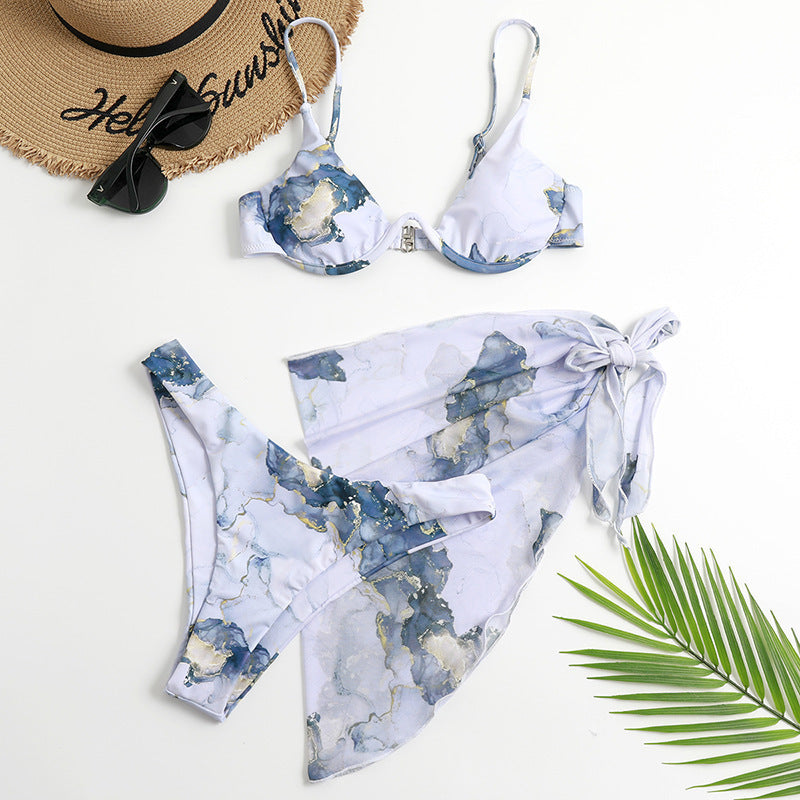 Bikini et jupe paréo pour femme, design marbré tendance, élégant - berg-feldt