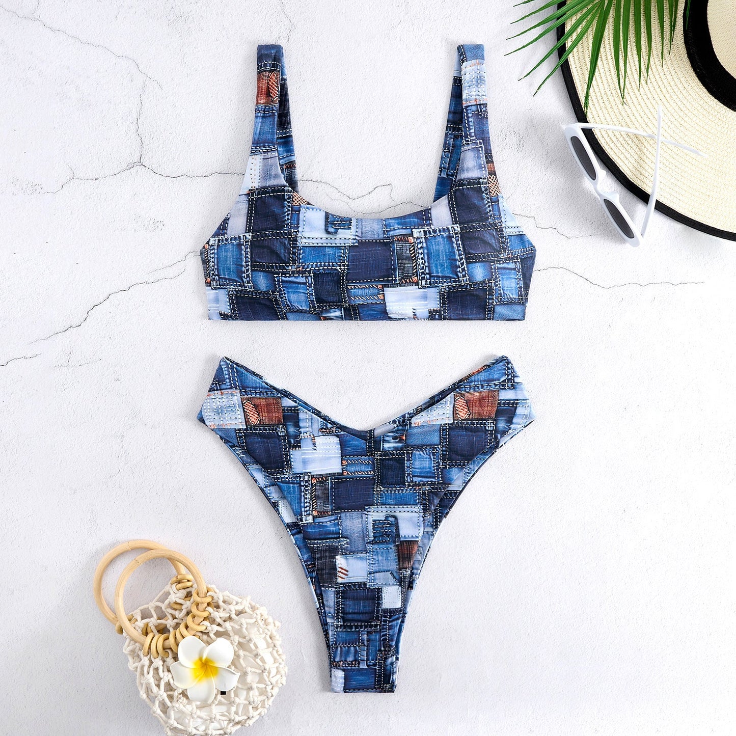Maillot de bain deux pièces pour femme, coupe haute, imprimé abstrait berg-feldt