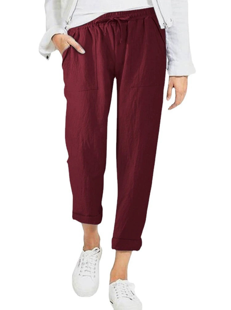 Pantalon en lin décontracté pour femme avec taille élastique et poches pratiques Berg-Feldt