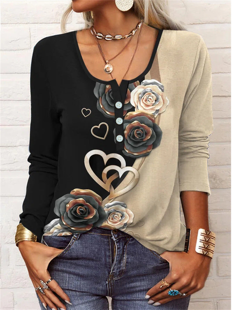 T-shirt à manches longues pour femme avec imprimé graphique floral de berg-feldt