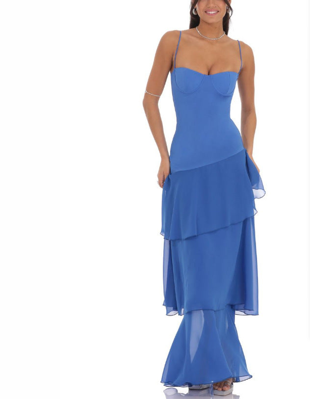 Berg-Feldt Robe de soirée plissée en mousseline pour femme