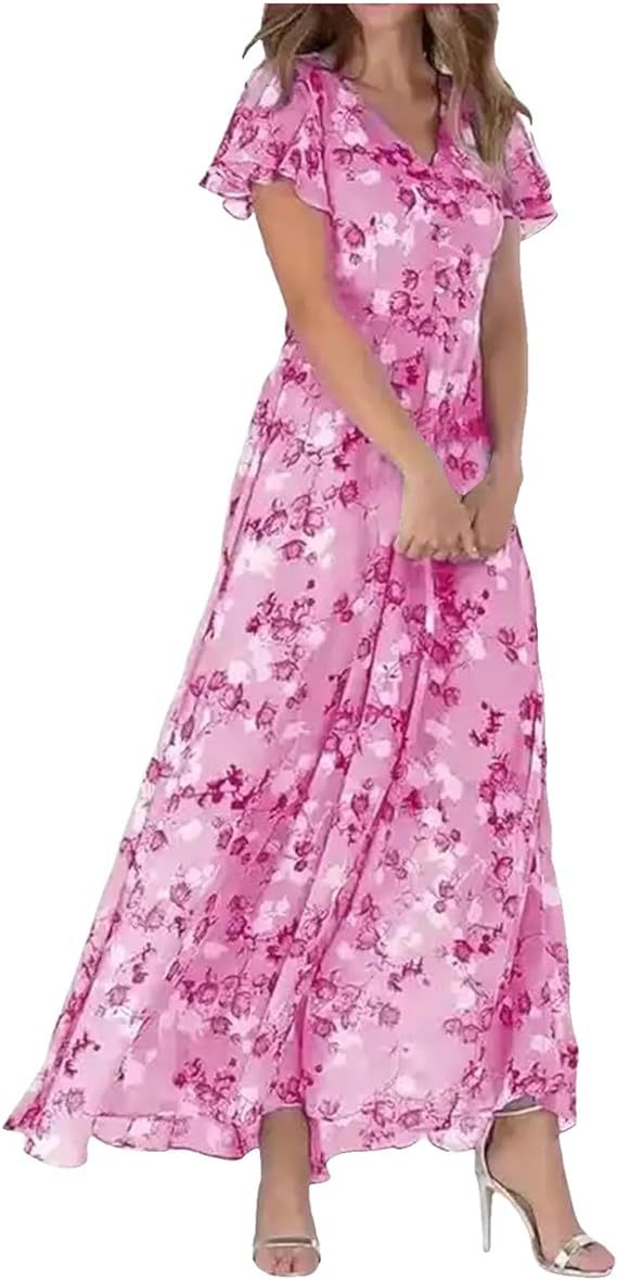 Robe longue élégante pour femme avec manches transparentes et imprimé floral de berg-feldt