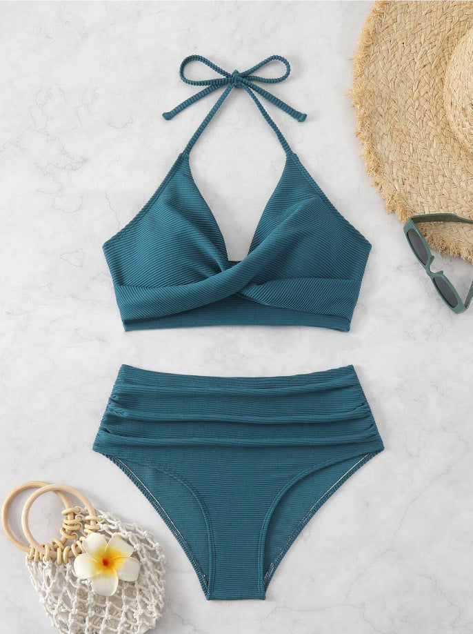 Berg-Feldt Bikini pour Femme : Coupe Taille Haute, Haut Cache-Cœur et Culotte Confortable