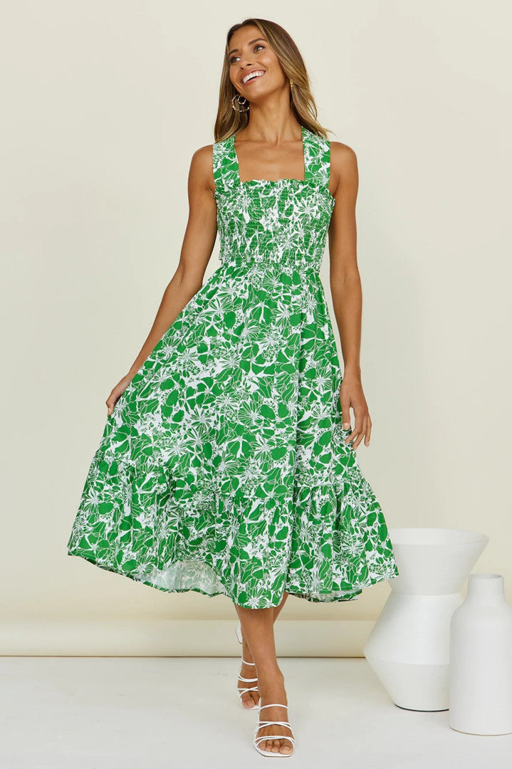 Robe longue smockée à imprimé fleuri Berg-feldt pour femme